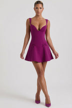 Bow-Detail A-Line Mini Dress in Plum
