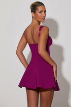 Bow-Detail A-Line Mini Dress in Plum