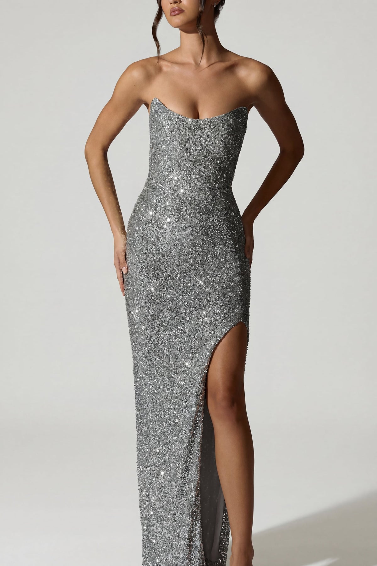 Embellished Corset Gown in Silver – view 4