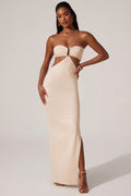 Ruched Hardware Detail Bandeau Floor Length Dress in Ivory – view 1