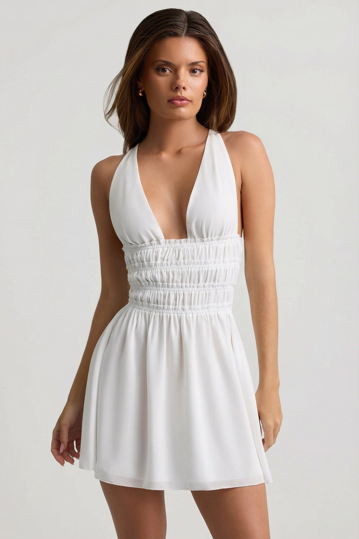 Plunge Cross-Back Mini Dress in White – view 7