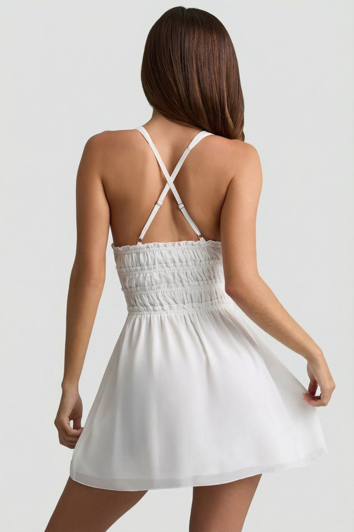 Plunge Cross-Back Mini Dress in White – view 5
