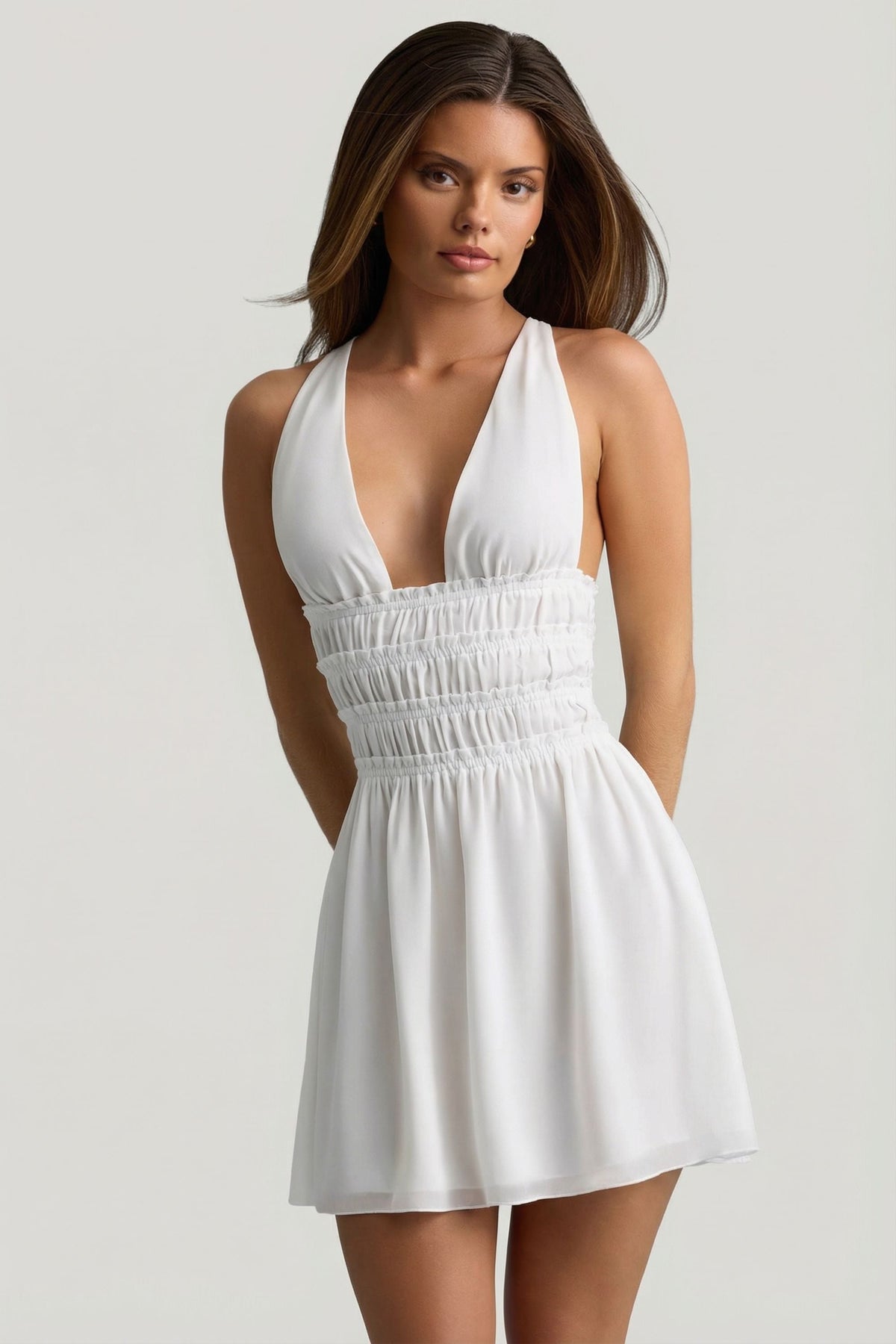 Plunge Cross-Back Mini Dress in White – view 8
