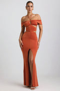 Slinky Jersey Cut-Out Halterneck Gown in Burnt Orange – view 1