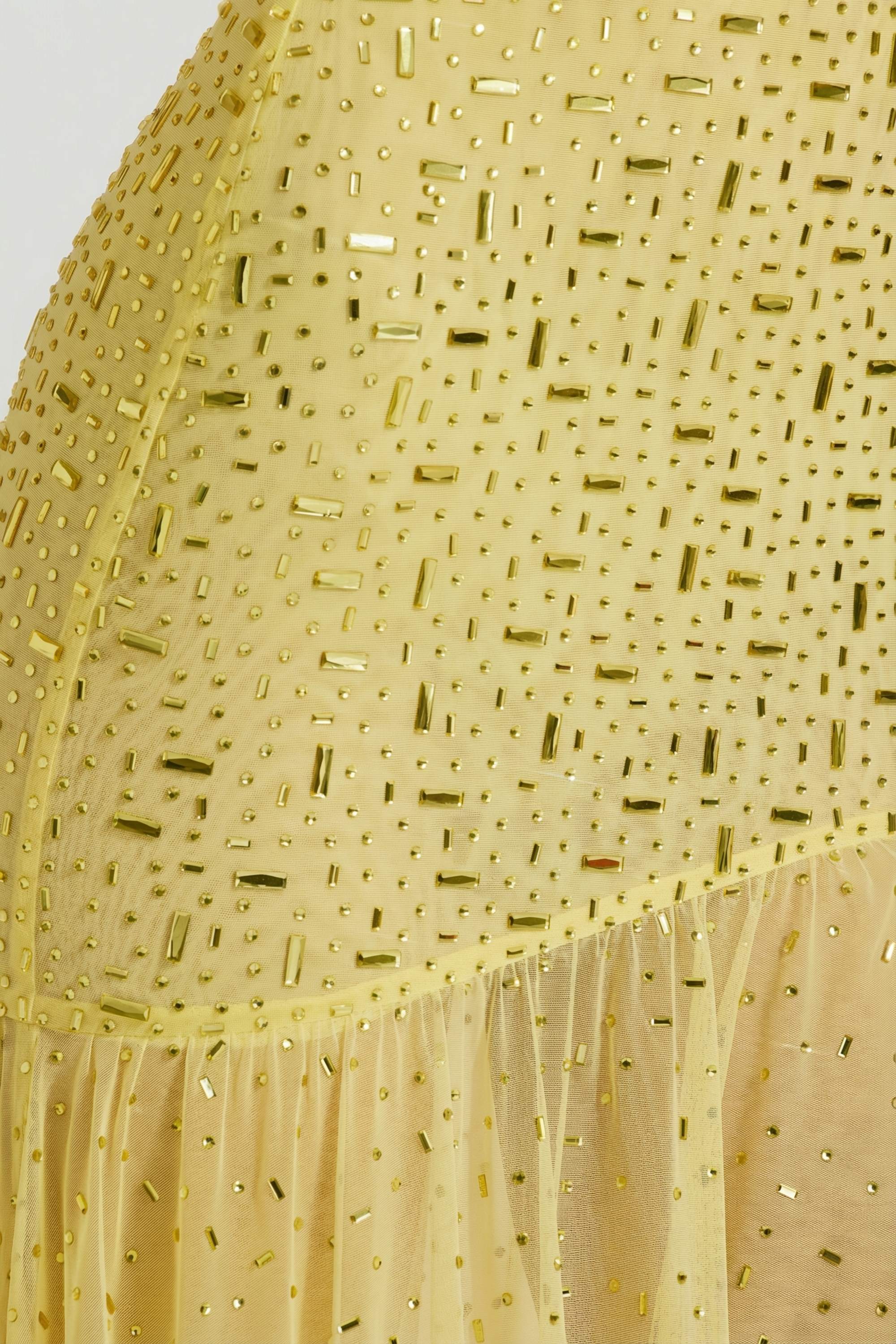 Semi-Sheer Embellished Asymmetric Maxi Dress in Yellow – view 5