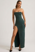 Embellished Strapless Cowl-Neck Maxi Dress in Emerald Green – view 1