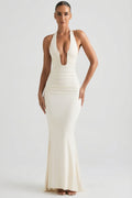 Ruched Backless Halterneck Gown in Ivory – view 1