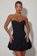 Cut-Out Bubble Hem Corset Mini Dress in Black – view 1