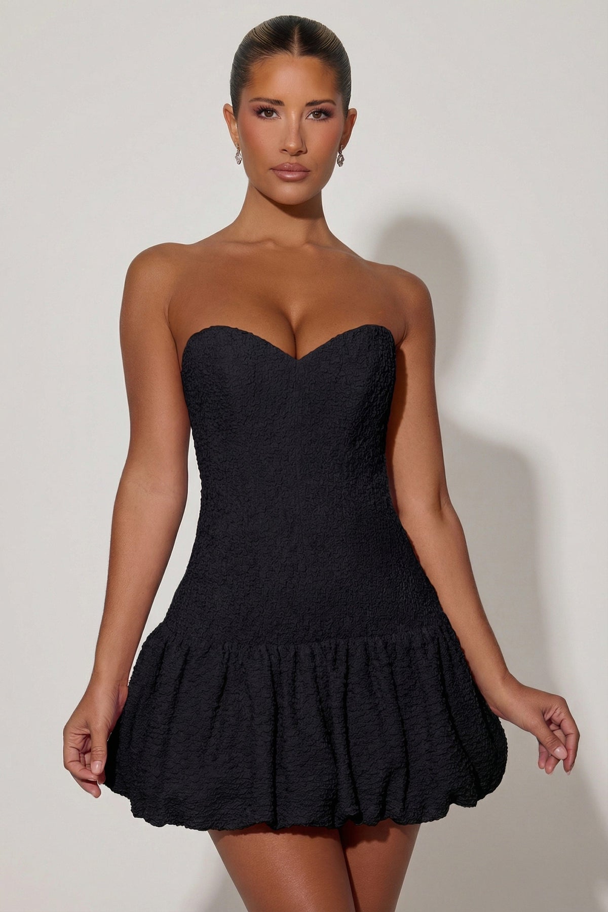 Cut-Out Bubble Hem Corset Mini Dress in Black – view 7