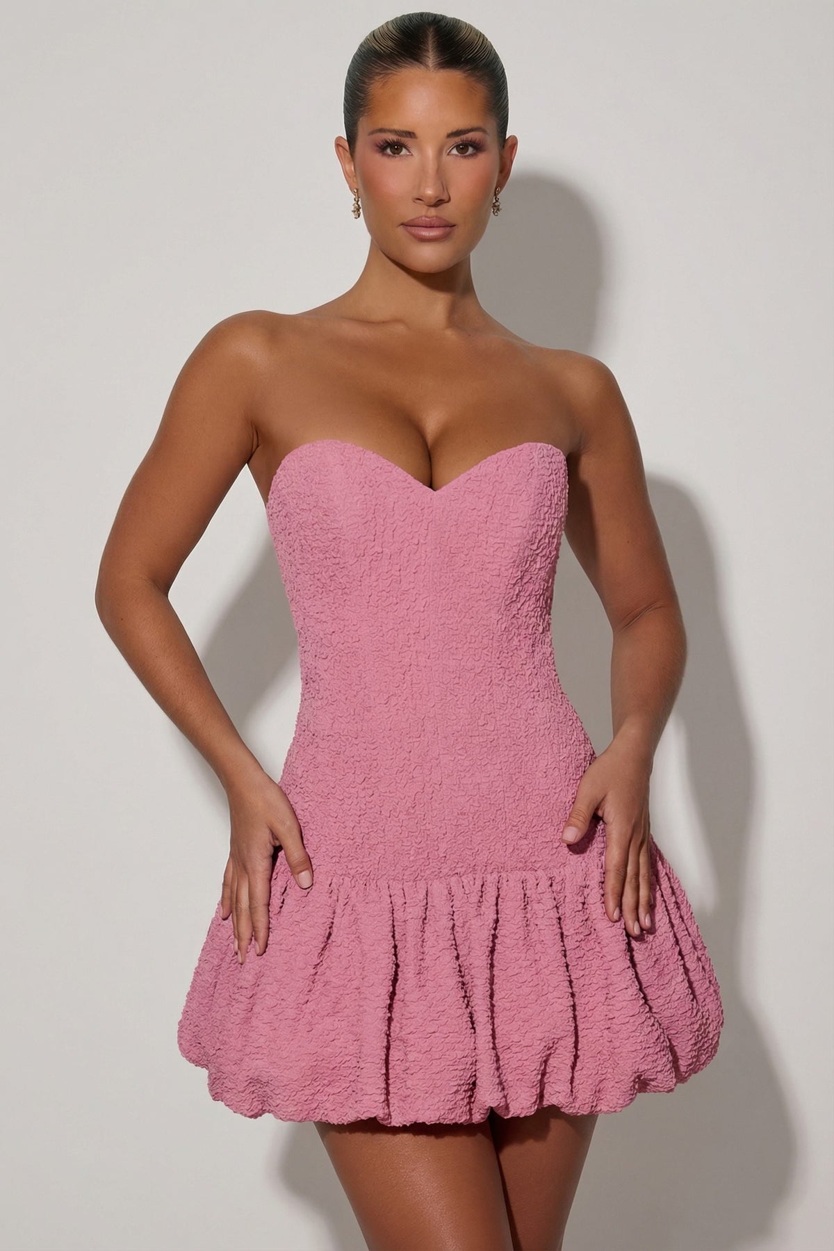 Cut-Out Bubble Hem Corset Mini Dress in Dusty Pink – view 7
