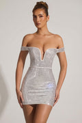 Embellished Off-Shoulder Mini Dress in White – view 1