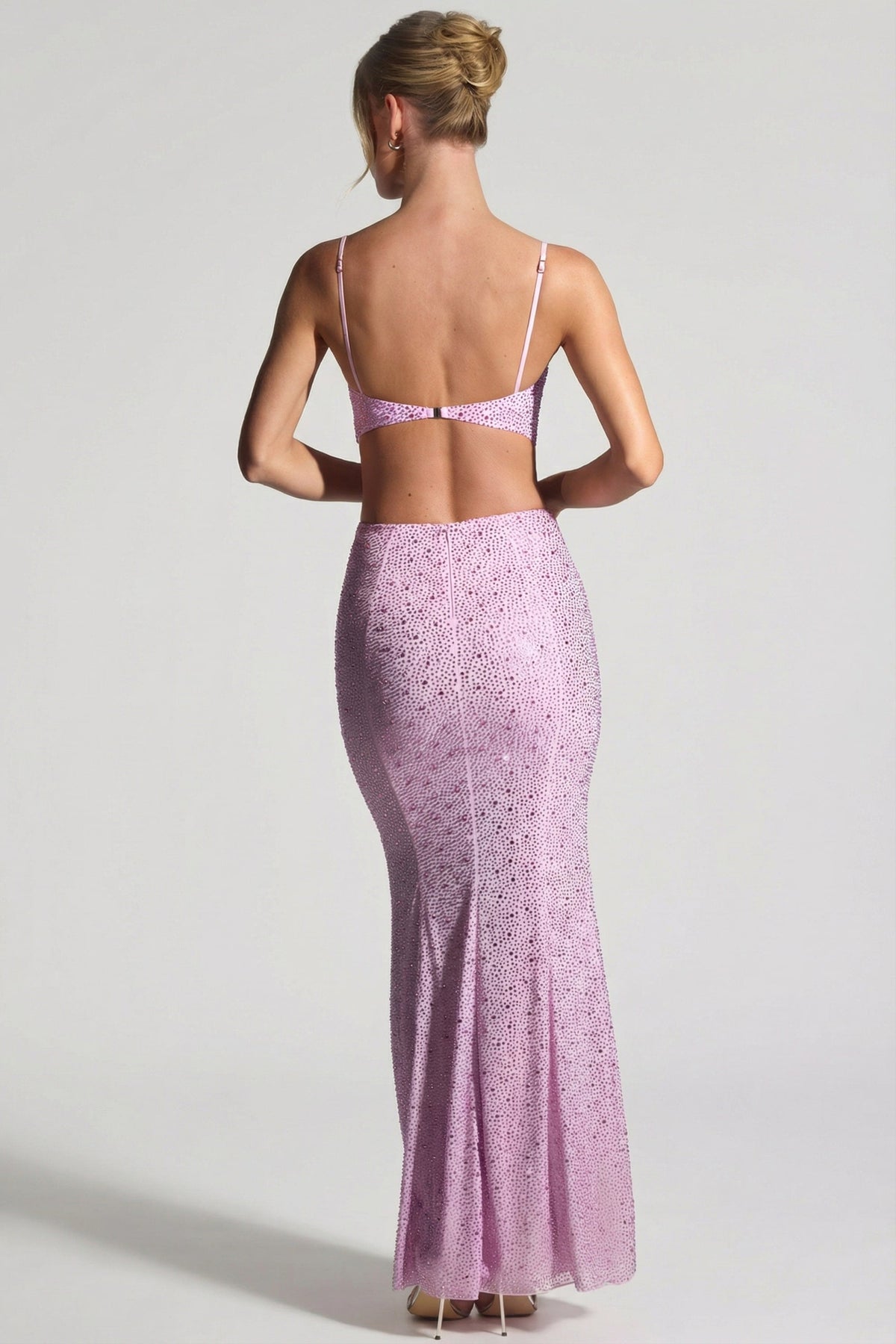 Embellished Cut-Out Fishtail Maxi Dress in Peony Pink – view 2