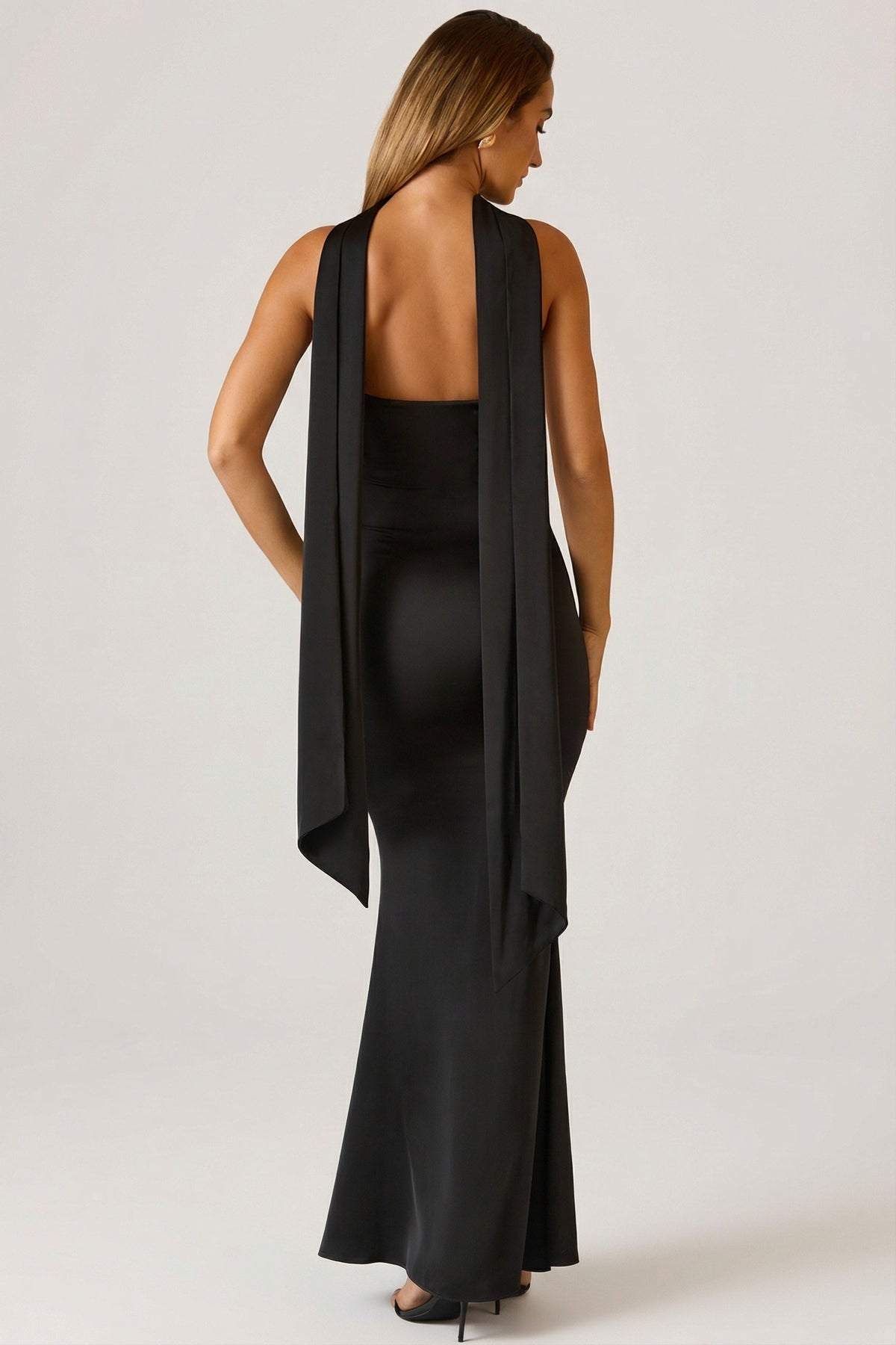 Scarf-Detail Strapless Gown in Black – view 2