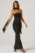 Scarf-Detail Strapless Gown in Black – view 1