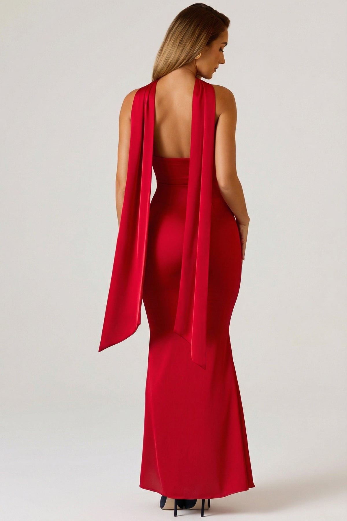Scarf-Detail Strapless Gown in Scarlet Red – view 2