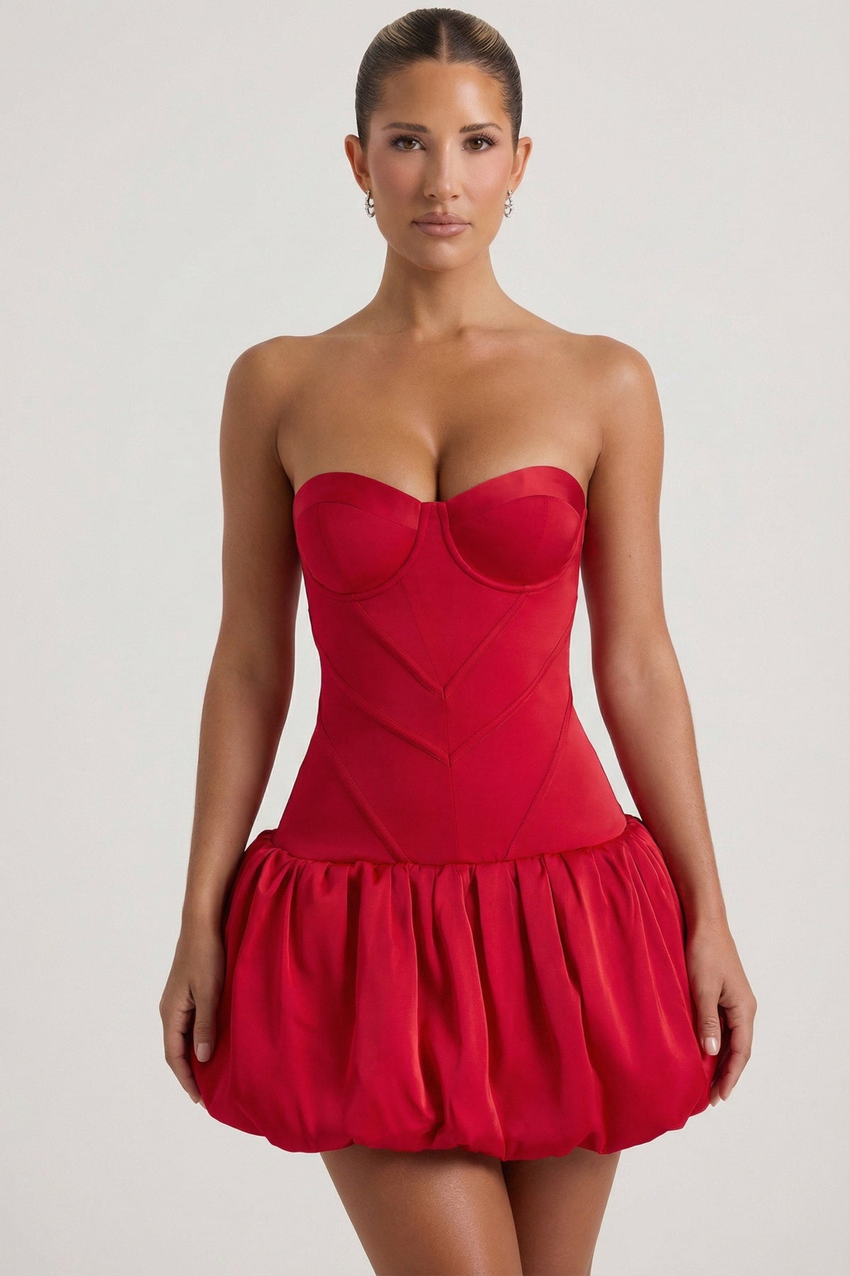 Cut-Out Bubble Hem Corset Mini Dress in Red – view 7
