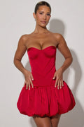 Cut-Out Bubble Hem Corset Mini Dress in Red – view 1