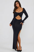 Ruffle-Trim Cut-Out Maxi Dress in Black – view 1