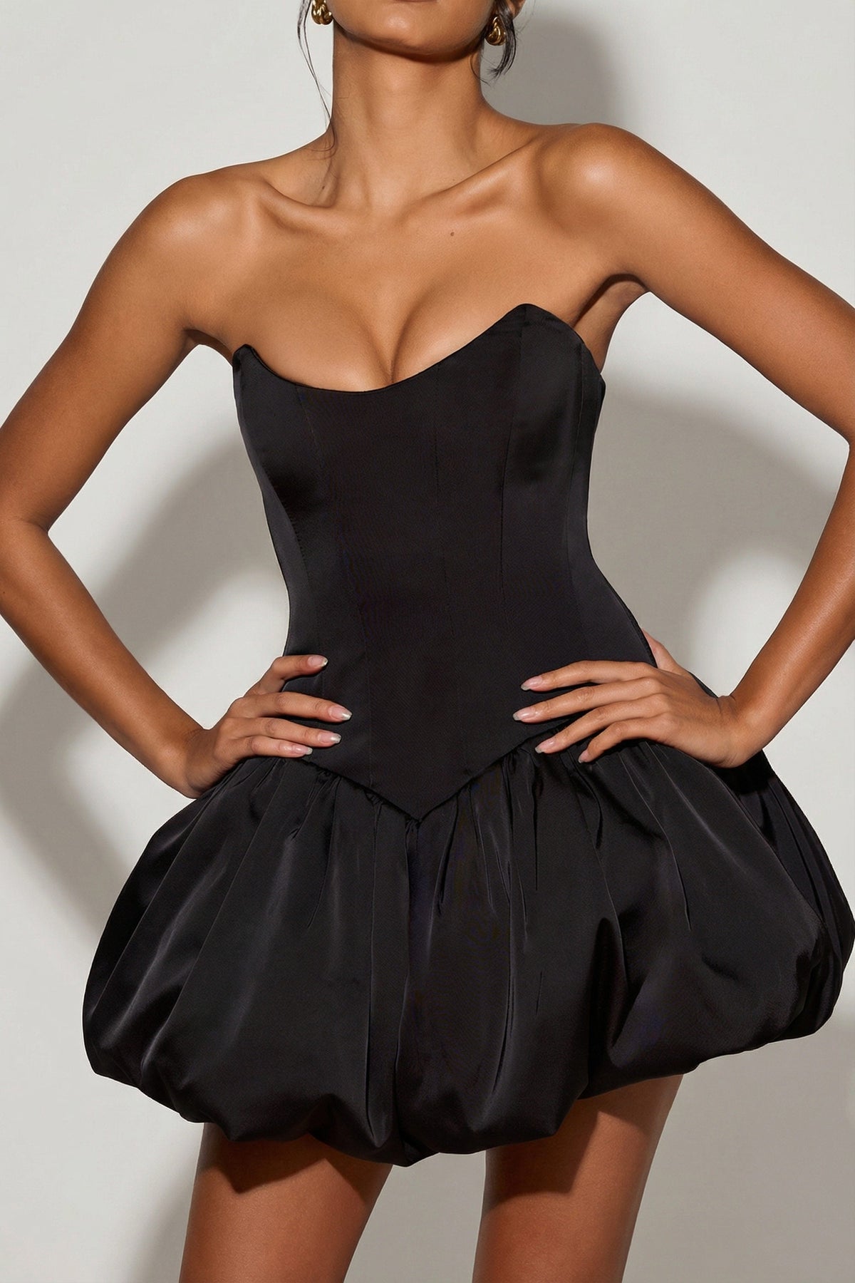 Lace-Up Bubble Hem Corset Micro Mini Dress in Black – view 4