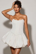 Lace-Up Bubble Hem Corset Micro Mini Dress in White – view 1