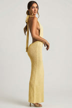 Bouclé Halterneck Maxi Dress in Yellow