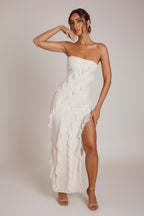 Bandeau Ruffle Detail Maxi Dress in Ivory
