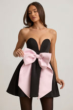 Bow-Detail Corset Mini Dress in Black