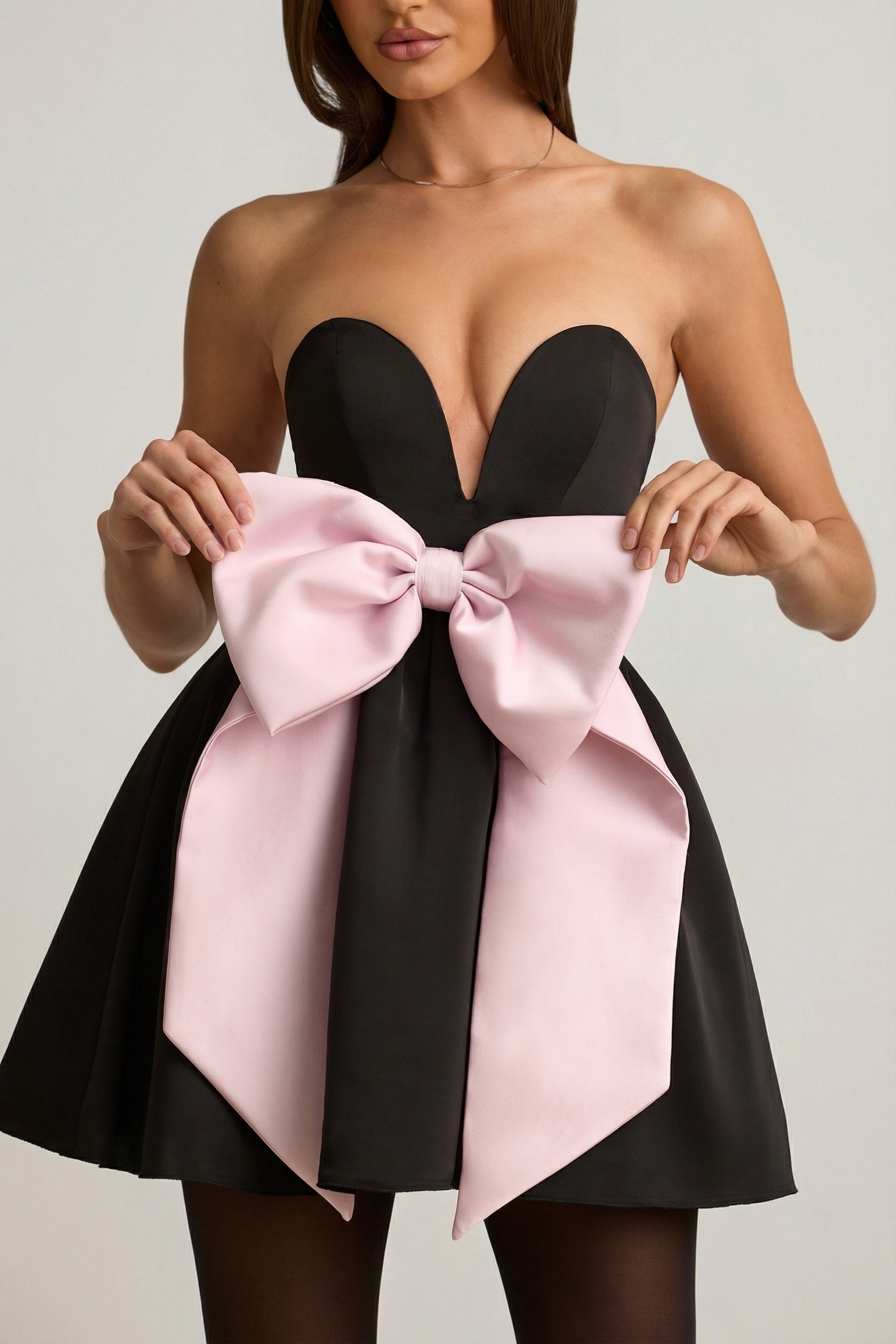 Bow-Detail Corset Mini Dress in Black