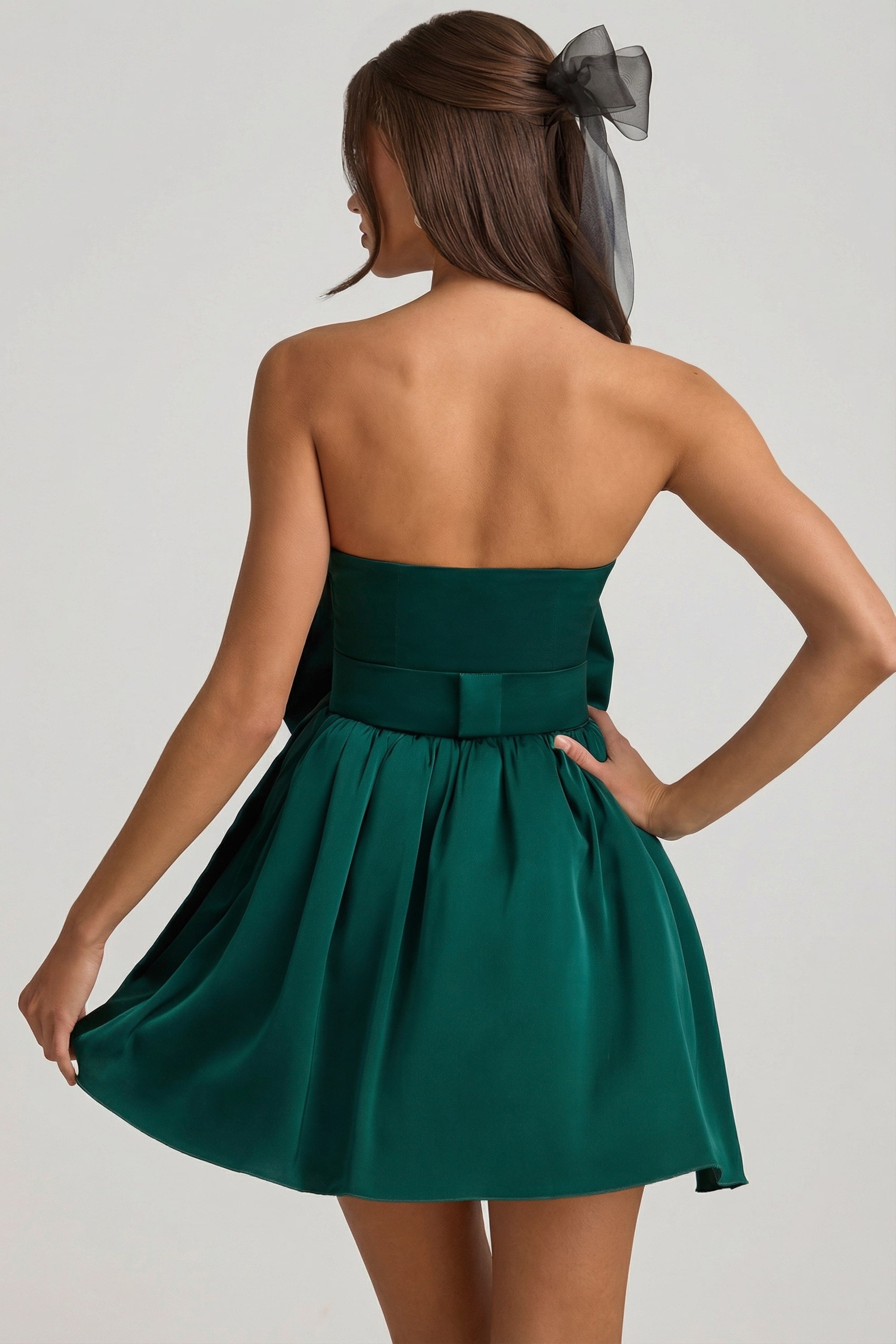 Bow-Detail Corset Mini Dress in Emerald Green