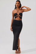 Cut Out Halter Neck Floor Length Maxi Dress in Black – view 1