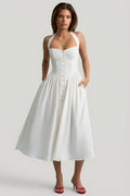 Button-Detail Halterneck Midaxi Dress in White – view 1