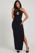 Halterneck Lace-Up Corset Maxi Dress in Black – view 1