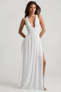 Plunge Cross-Back Maxi Dress in White – view 1