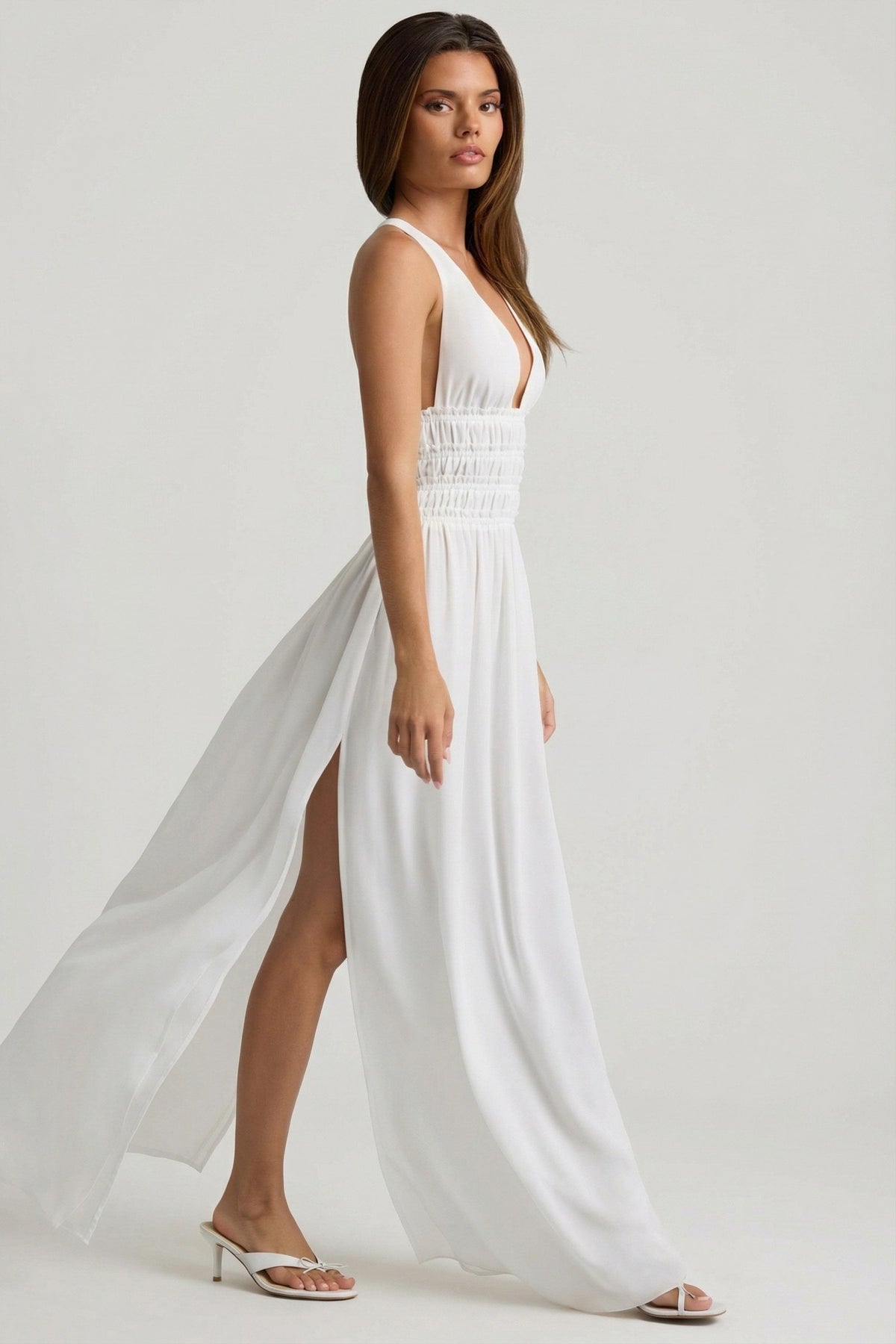 Plunge Cross-Back Maxi Dress in White – view 6
