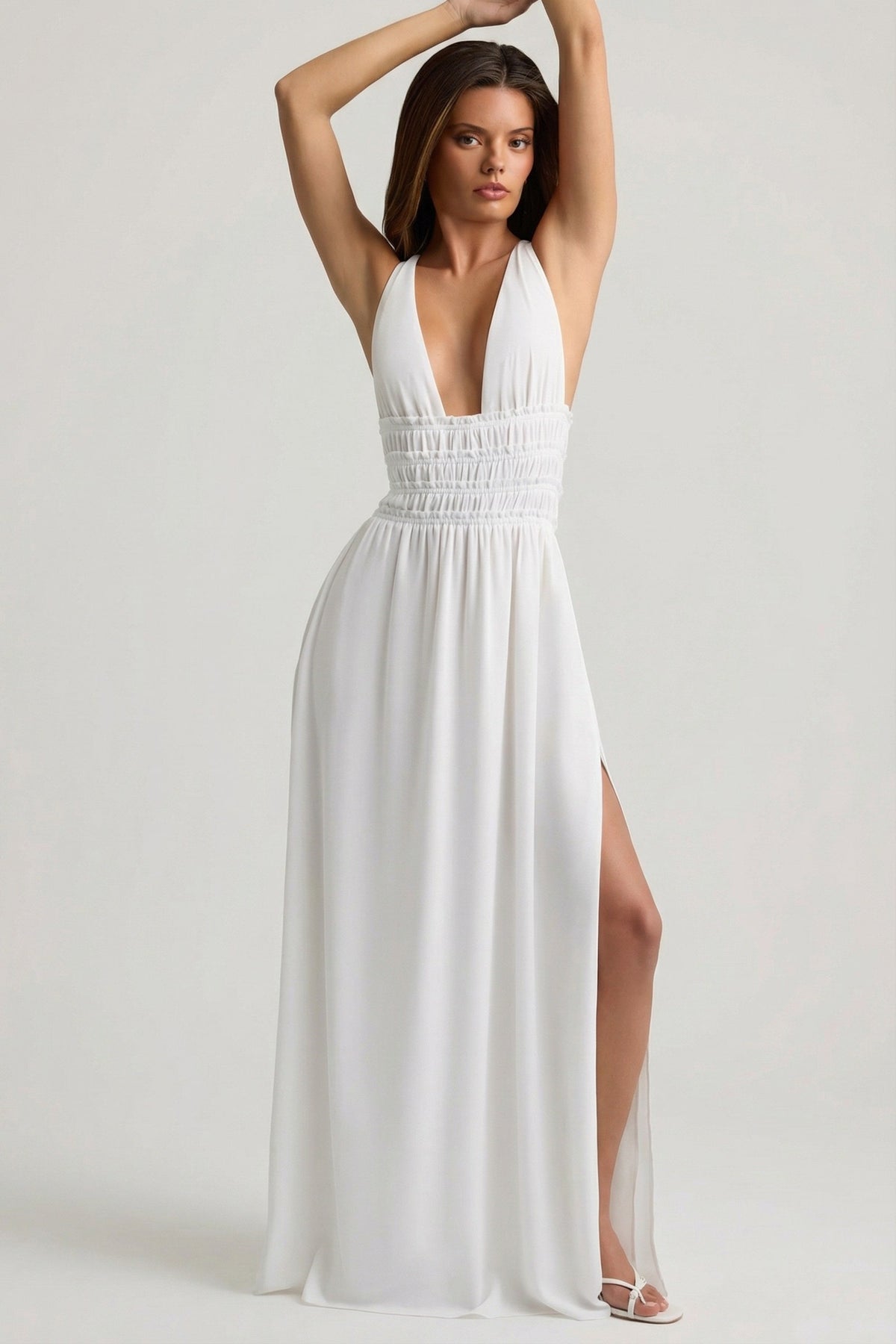 Plunge Cross-Back Maxi Dress in White – view 7