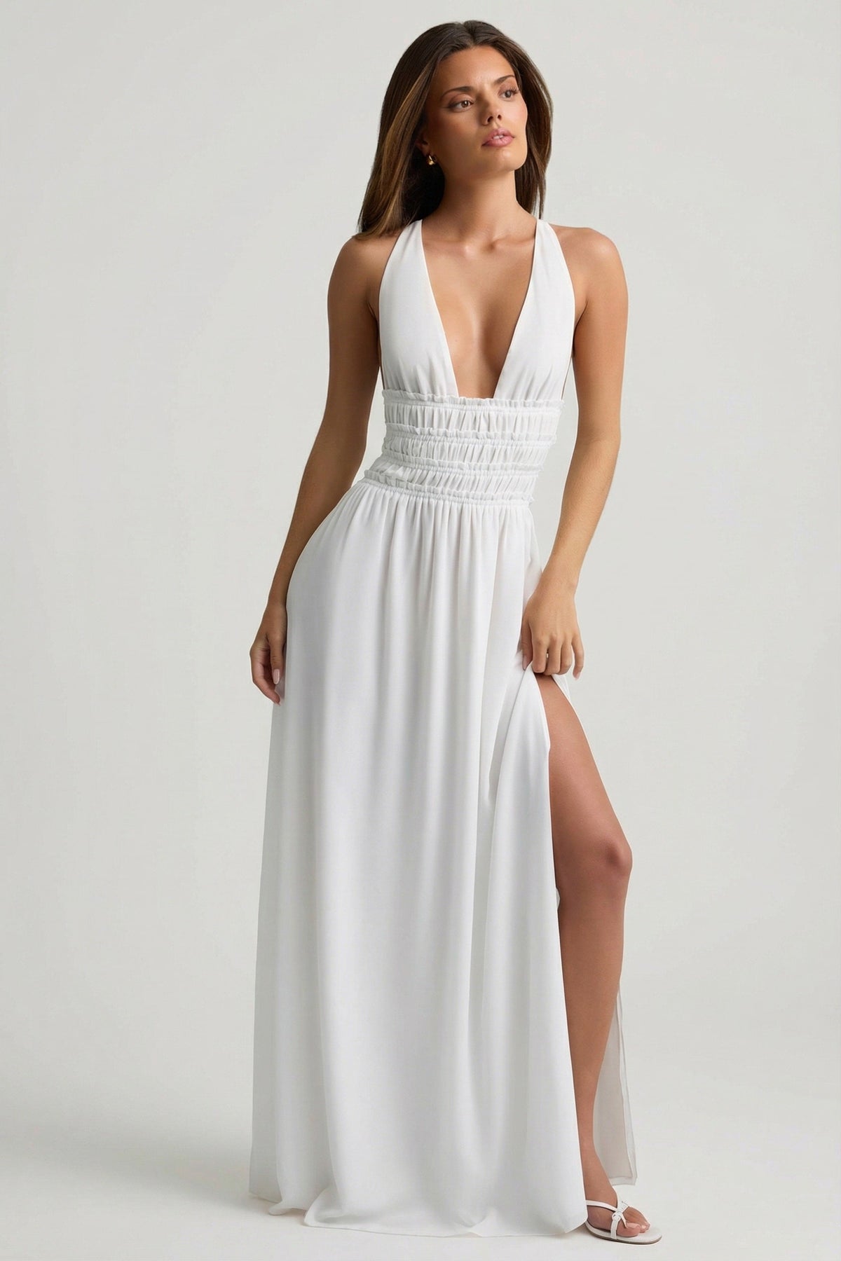 Plunge Cross-Back Maxi Dress in White – view 8