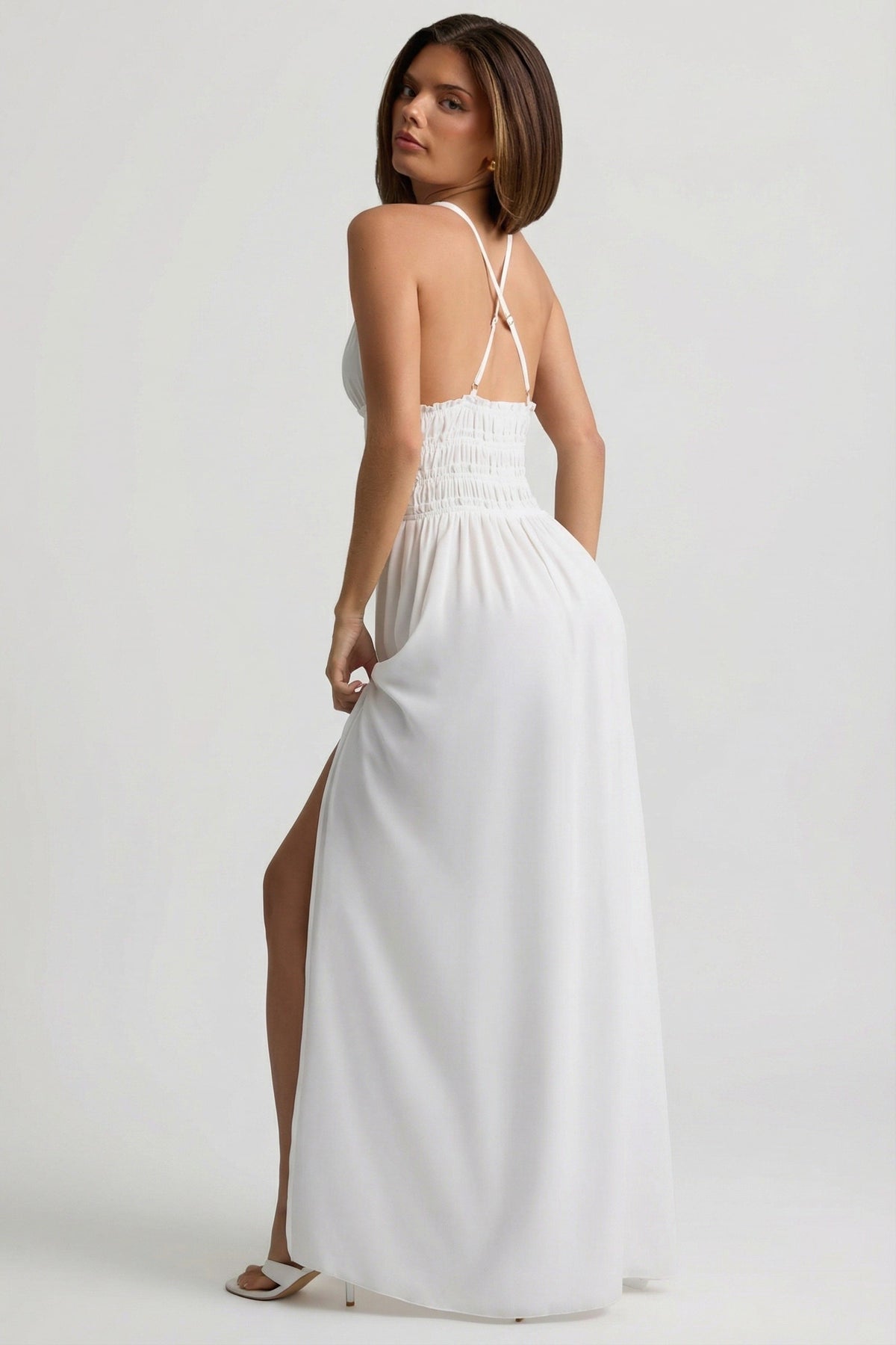 Plunge Cross-Back Maxi Dress in White – view 2