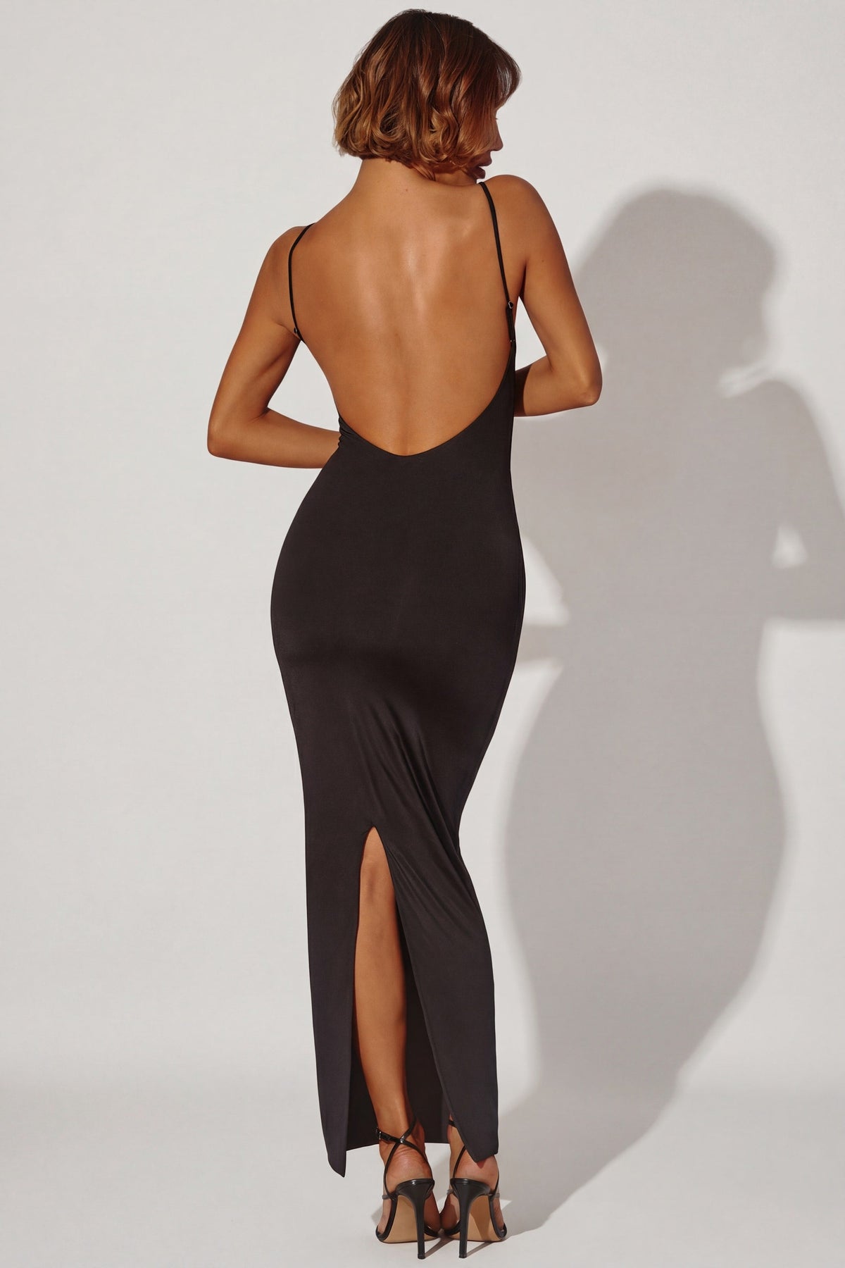 Ruched Bodycon Maxi Dress in Black – view 2