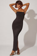 Ruched Bodycon Maxi Dress in Black – view 1