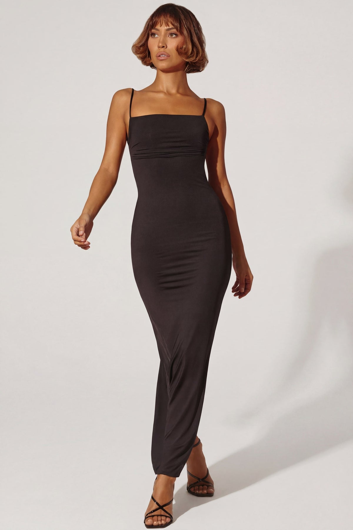 Ruched Bodycon Maxi Dress in Black – view 5