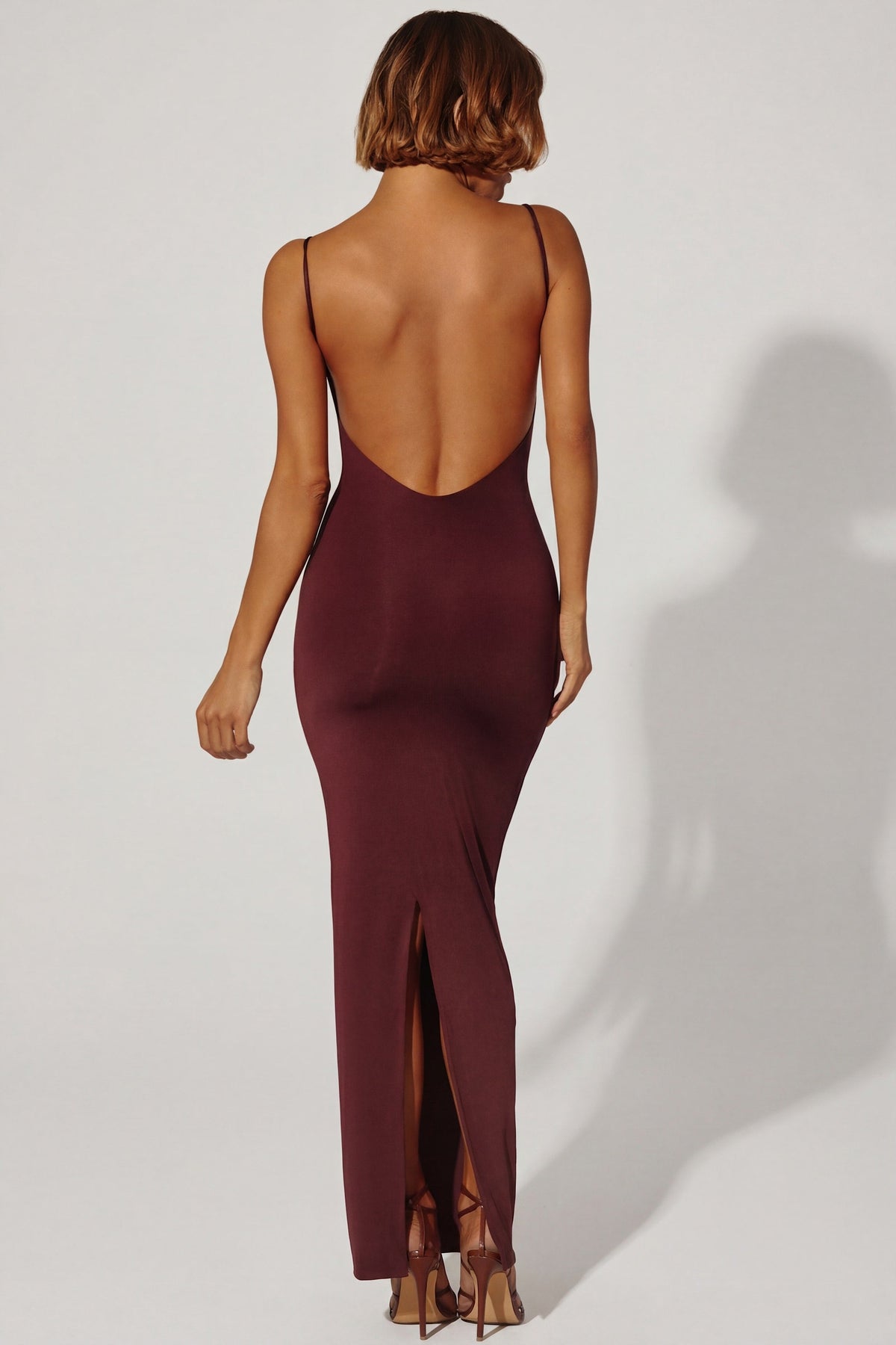 Ruched Bodycon Maxi Dress in Brown – view 2