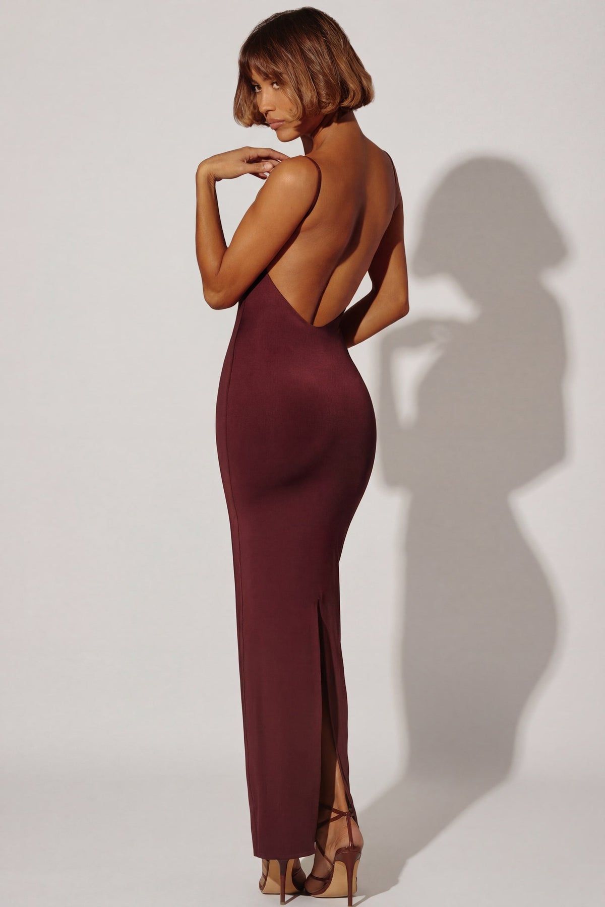 Ruched Bodycon Maxi Dress in Brown – view 9