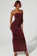 Ruched Bodycon Maxi Dress in Brown – view 1