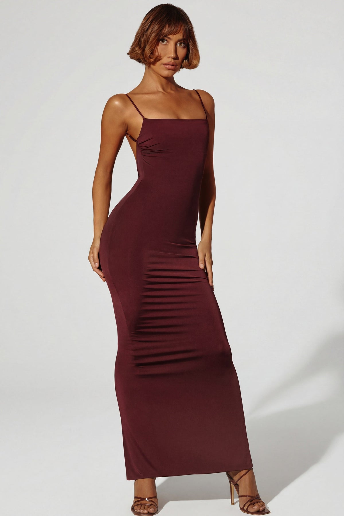 Ruched Bodycon Maxi Dress in Brown – view 1