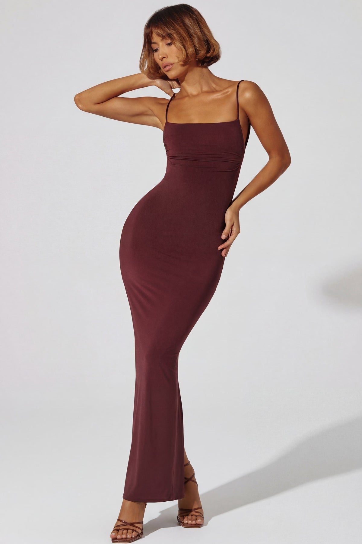 Ruched Bodycon Maxi Dress in Brown – view 5