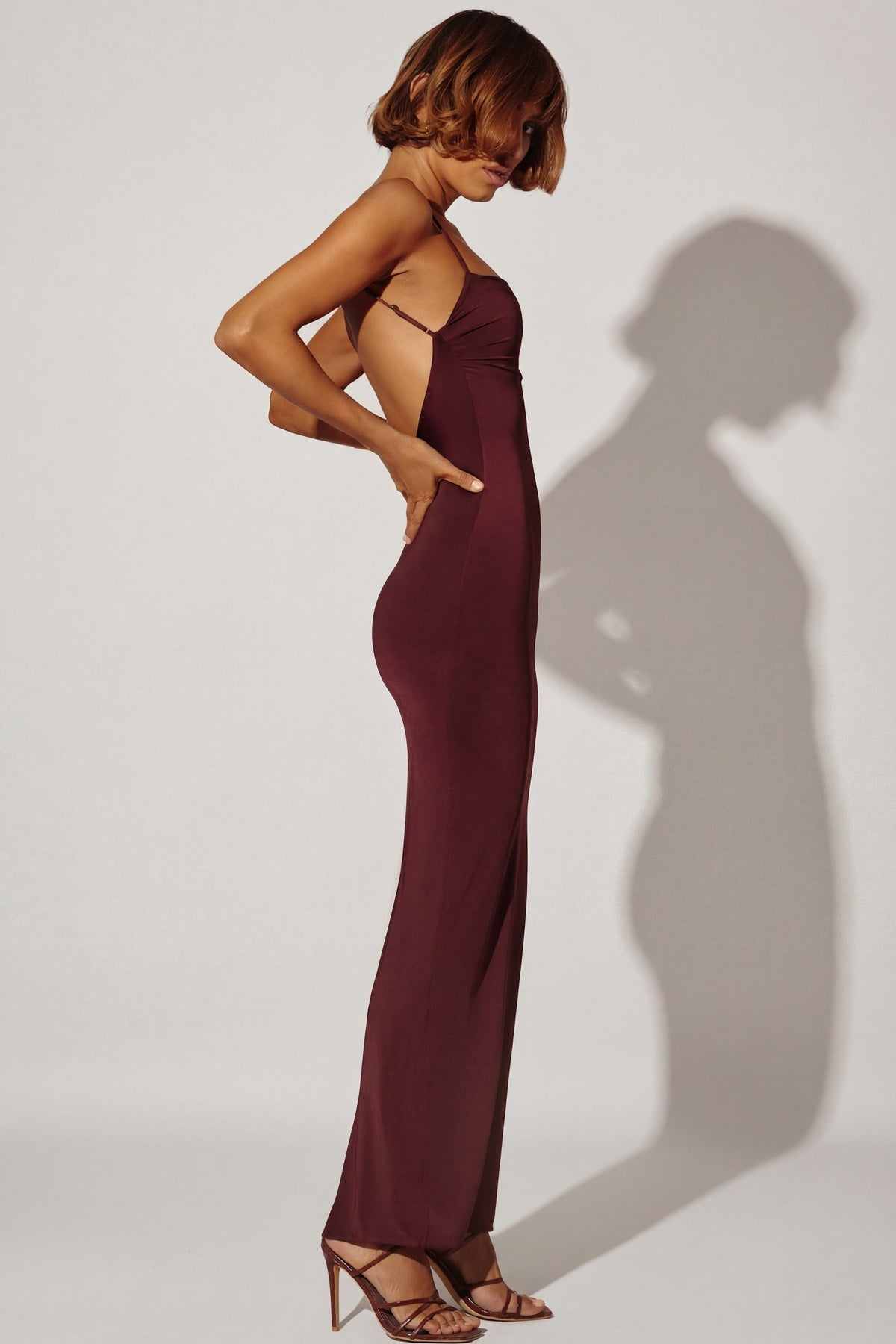Ruched Bodycon Maxi Dress in Brown – view 4
