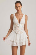 Embellished Ruffled Corset Mini Dress in Ivory – view 1