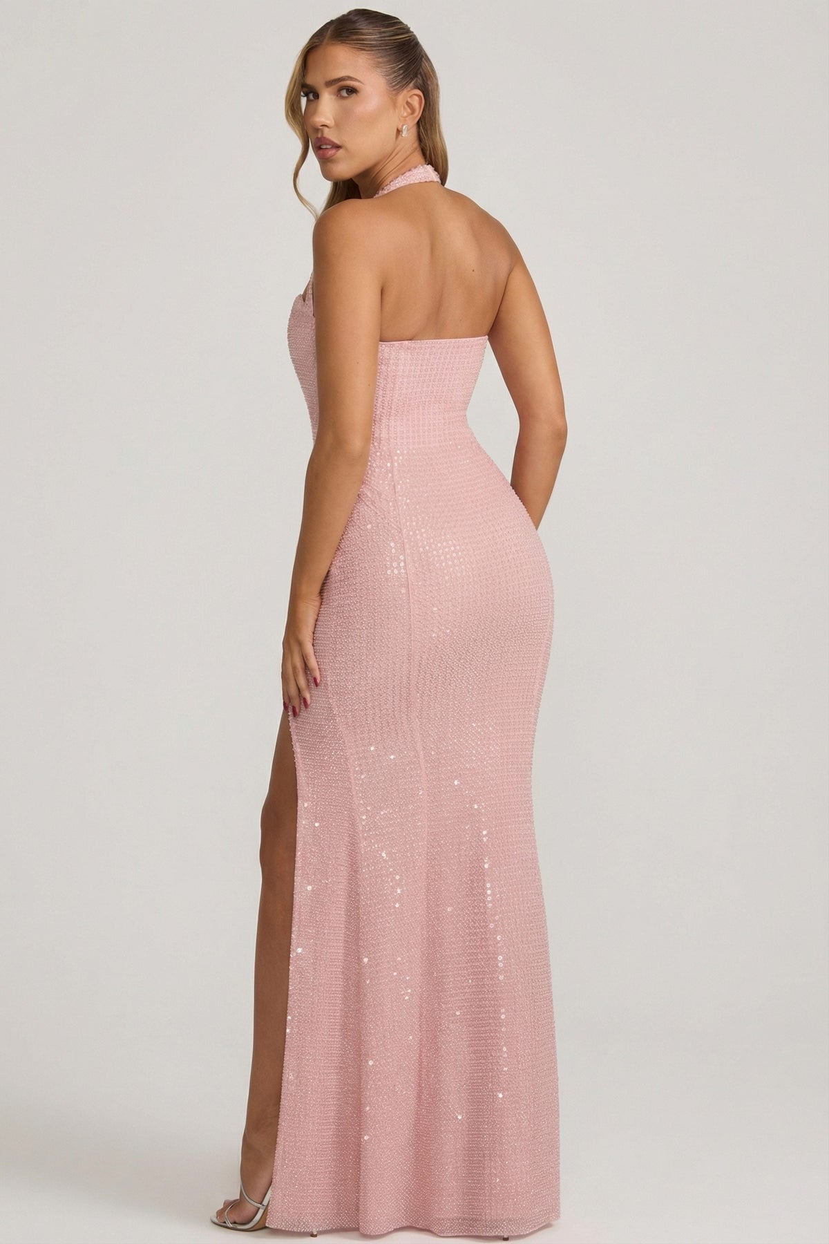 Embellished Halterneck Gown in Lavender Pink – view 7