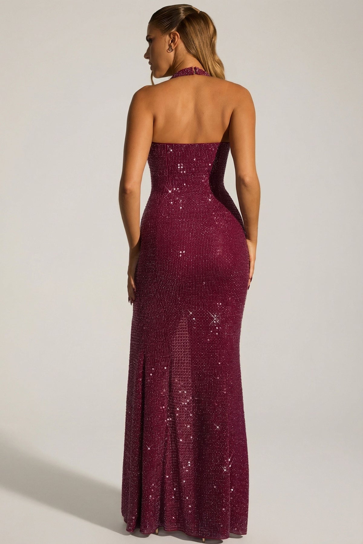 Embellished Halterneck Gown in Plum – view 2