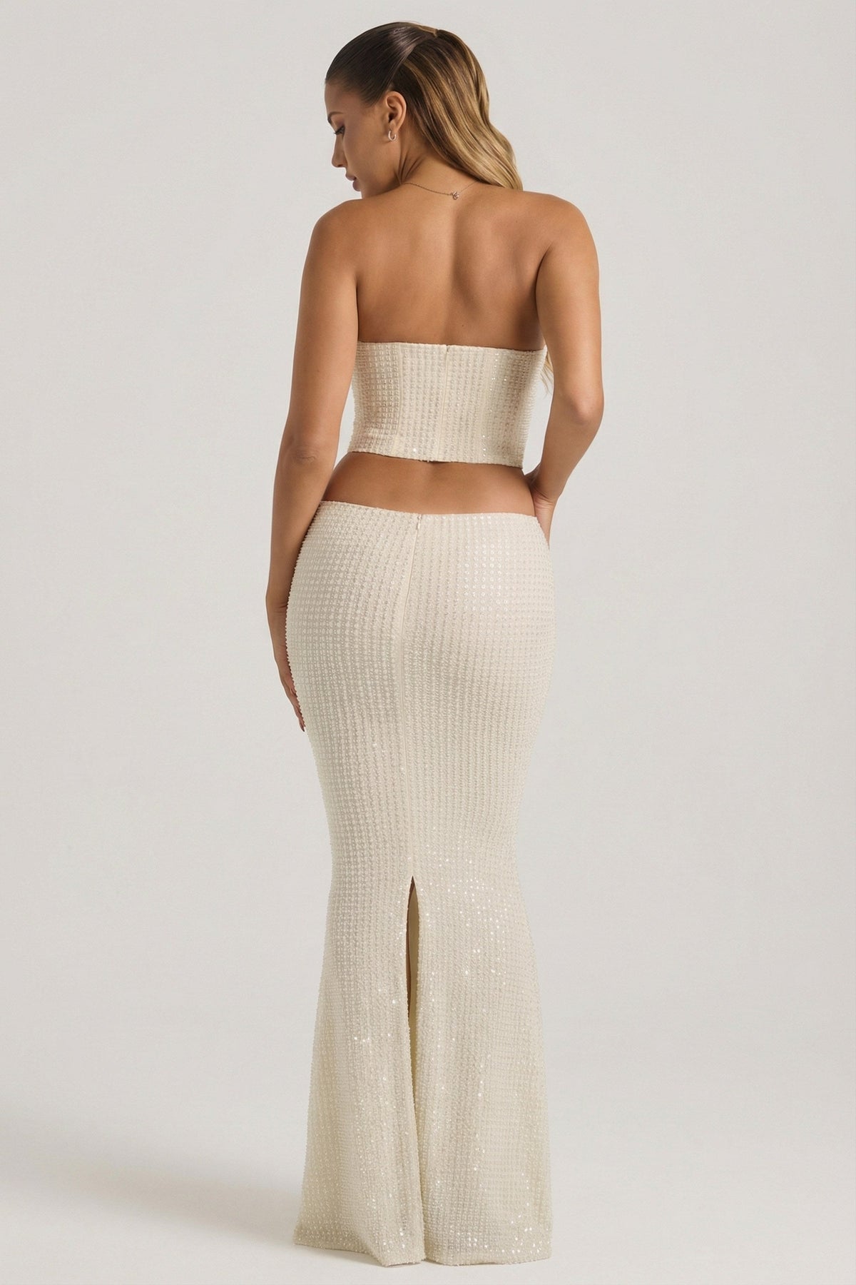 Embellished Cut-Out Draped Corset Gown in White – view 2